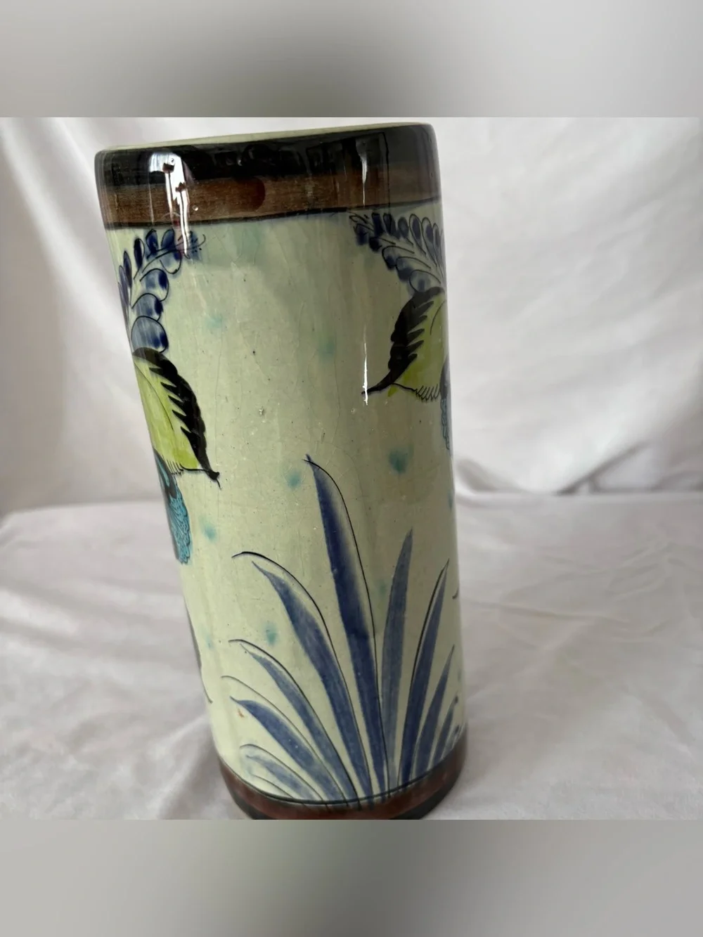 Vintage tonala bird ceramic vase pottery hand painted talavera home decor boho